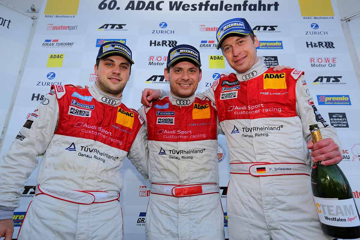 Gesamtsieger: Laurens Vanthoor, Marc Basseng, Frank Stippler (Audi R8 LMS ultra). 